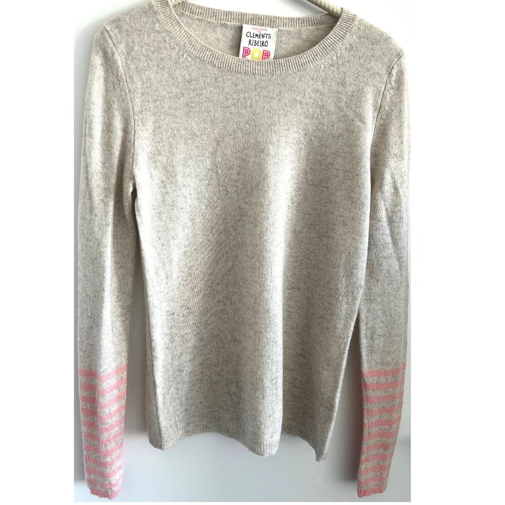 Clements Ribeiro Light Gray with Baby pink Stripes Cashmere Sweater Sz S